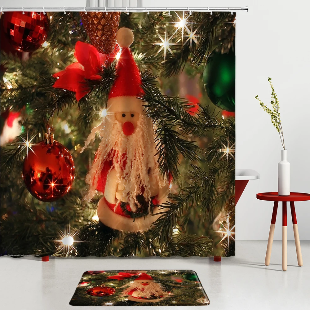 

Набор занавесок для душа с мультяшным Санта-Клаусом, красные коврики для ванной с рождественской елкой, декоративные коврики для ванной