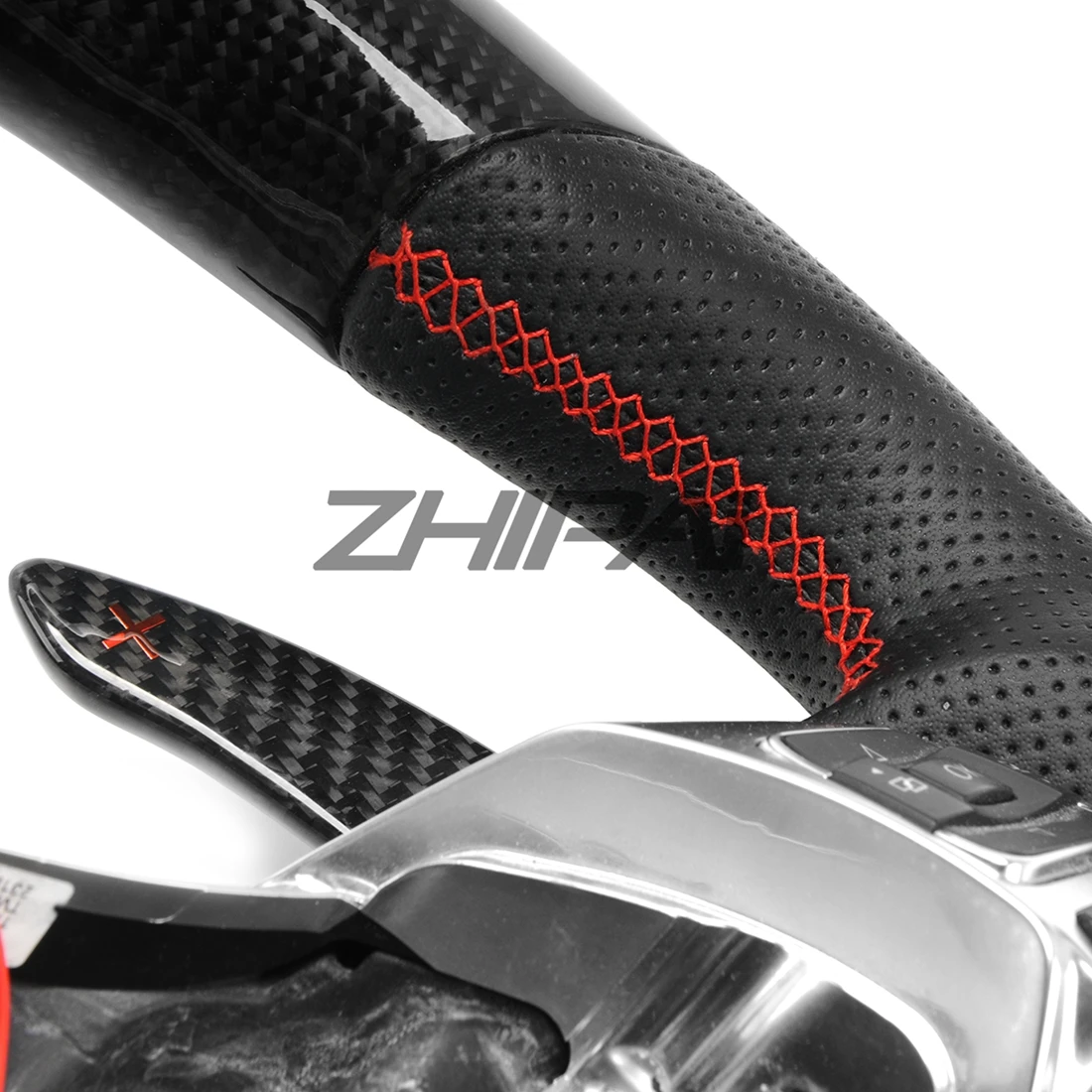 

Fit to MK6 GTI R Carbon Fiber Steering Wheel For Volkswagen Golf MK6 For Perforated Leather Steering Wheel Assembly With LED