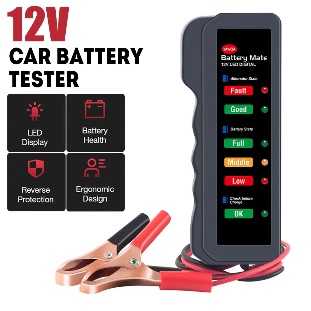 

car battery tester Alternator Tester clip type Testing Tool Diagnostic Tool Pure copper wire Clip 6 LED *12V Mini Universal