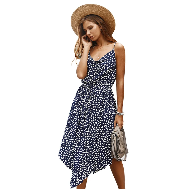 

Gezelligheid Women Dresses Summer 2021 New Fashion Holiday Wind Wave Dot Floral Off Shouder Sleeveles Cotton Bohemian Dress