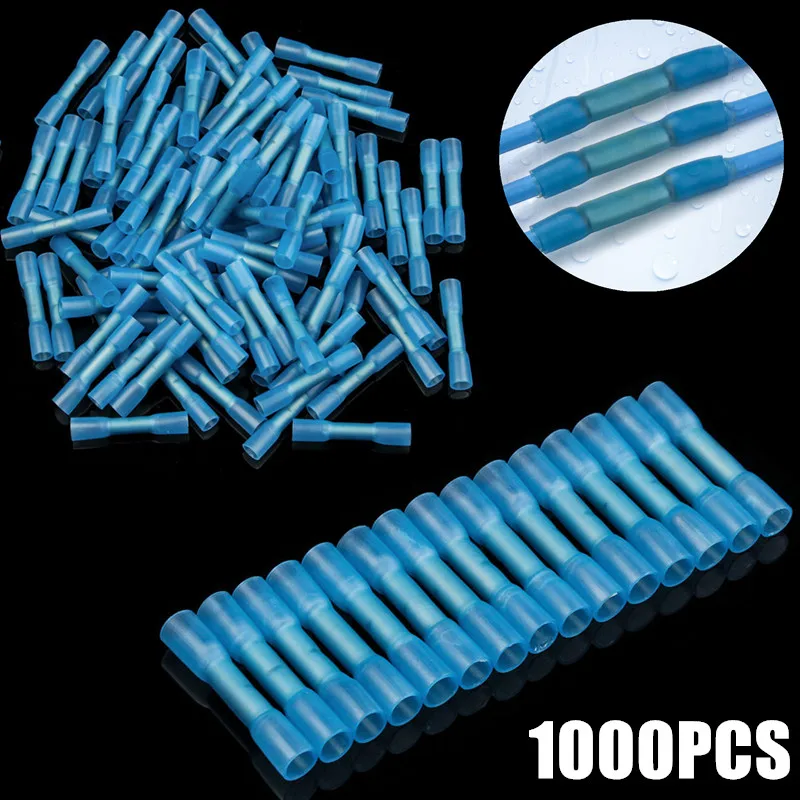 

1000PCS Waterproof Insulated Heat Shrink Wire Butt Terminals Electrical Crimp Terminals Connector 16-14 AWG 1.5-2.5mm2 Blue