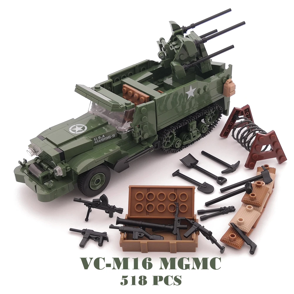 M16 MGMC Army Half track WW2 Military Vehicle Tank Panzer Weapon Mini Soldier Figure Model Building Block Brick Children Toys |