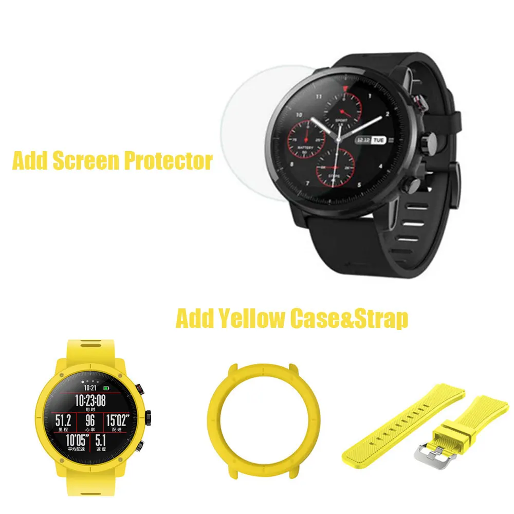 Add yellow strap Huami Amazfit 2 Amazfit Stratos 2 Смарт часы мужские 5ATM водонепроницаемые с gps часы PPG пульсометр - Цвет: Add yellow strap