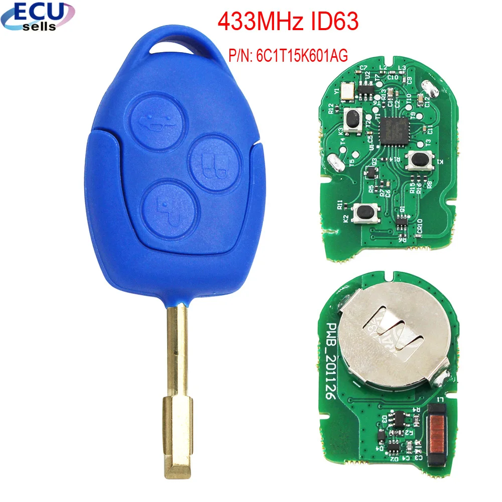 Дистанционный ключ с 3 кнопками 433 МГц чип ID63 для Ford Transit WM VM 2006 2014 P/N: 6C1T15K601AG FO21|Ключ