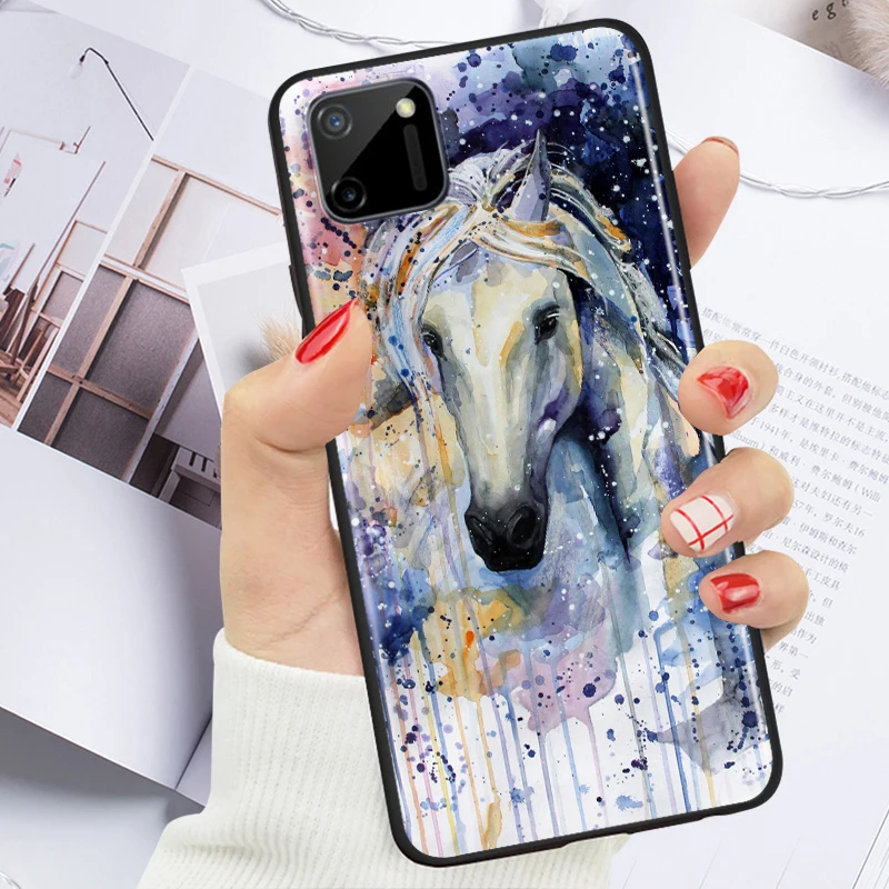 

Cute Horse Oil Painting for Realme Narzo 20 10 7 6 6i 6S 5 5i 5S 3 3i 2 Pro Black TPU Soft Phone Case