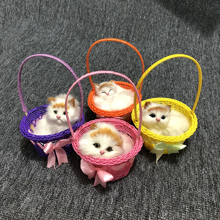 

Мини Корзина для кошек, плюшевая игрушка, кукла, модель кошки, кавайные животные, украшение, искусственные подарки для девочек