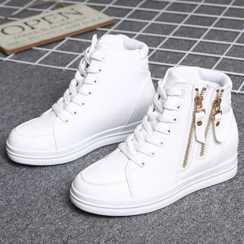 Высокие женские кроссовки увеличивающие рост спортивные ботинки для бега белого