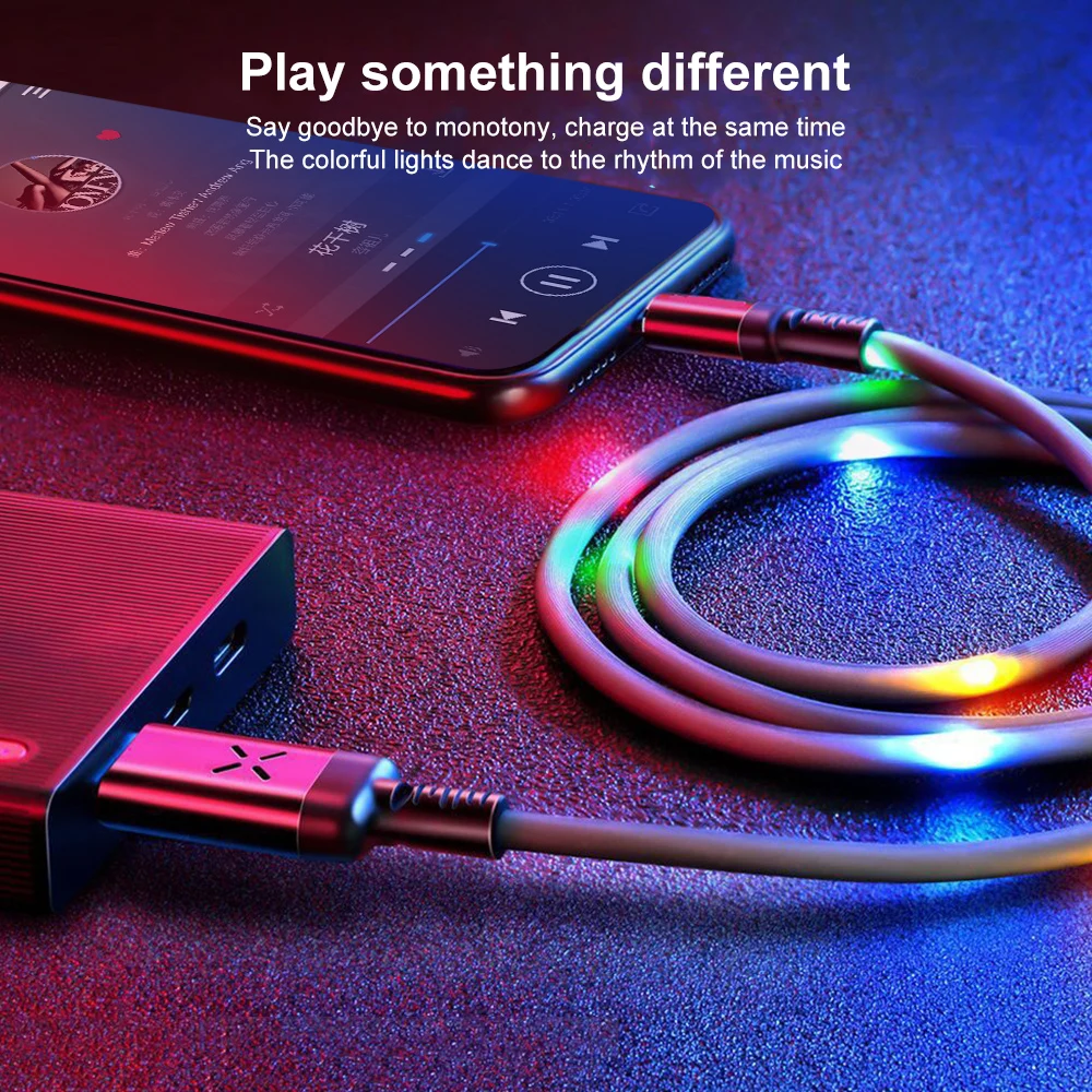 Typc-c голосовые светящиеся кабель для передачи данных светодиодный смарт-флэш-Beat
