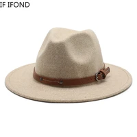 wool fedora hats british style classic wide brim dress hat panama belt decorate winter felt jazz trilby cap