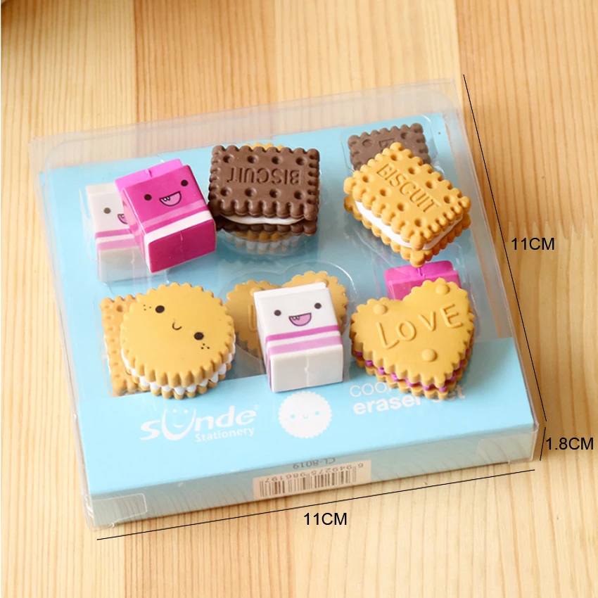 6pcs/pack Party Favors Creative Rubber Package for Milk Biscuits Eraser DIY Kawaii Pencil Kid's Gift | Дом и сад