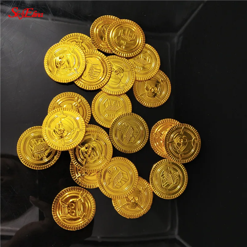 100 шт. Пластиковые пиратские золотые монеты игрушки с сокровищами капитан пират