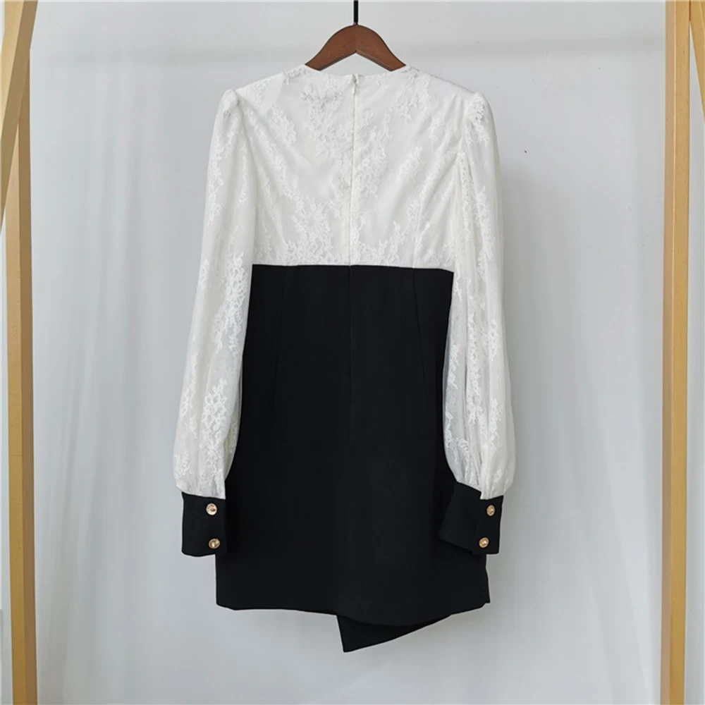 

2020 Autumn Fashion Lace Patchwork Dresses Women Office Dress