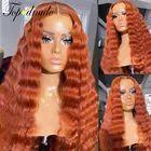 Парик из натуральных волос с крупными волнами, плотность 180%, оранжевого цвета, 13x4