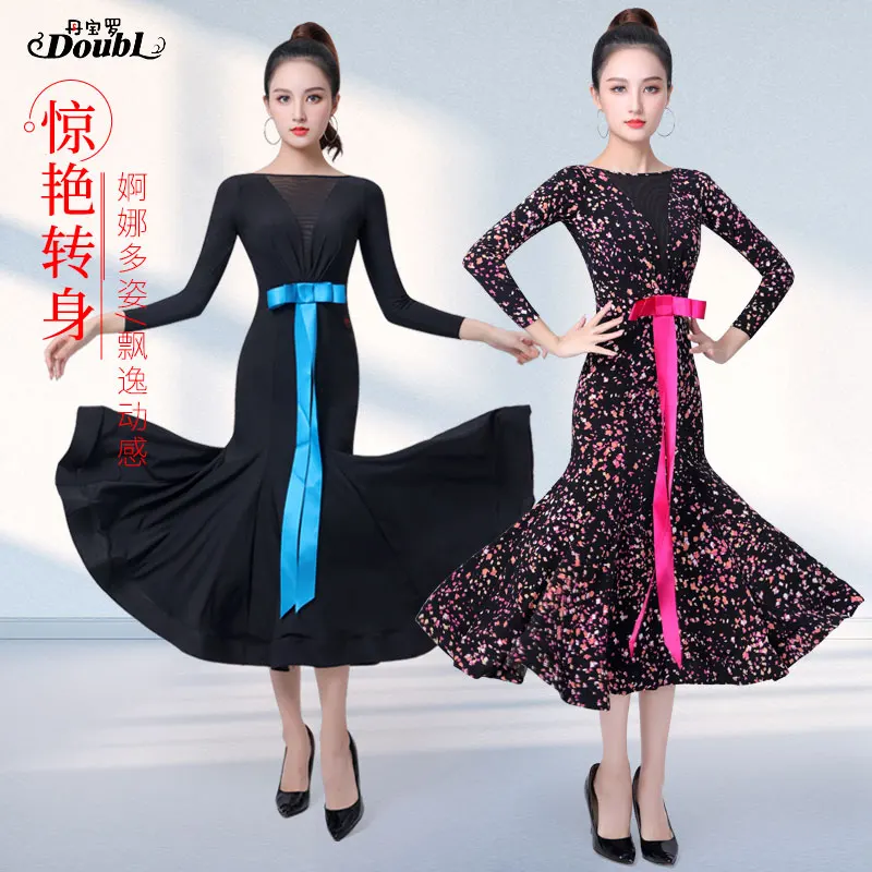 

Doubl Top Grade Dance Dance Dress Female New Ballroom Dance Long Skirt Social Dance Big Swing Waltz Practice Skirt