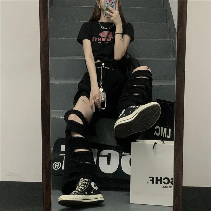 

2021 New summer Fashion Loose Destroyed Hole Denim Jeans Casual Vintage Wide Leg Pants Trousers Women KZ1005