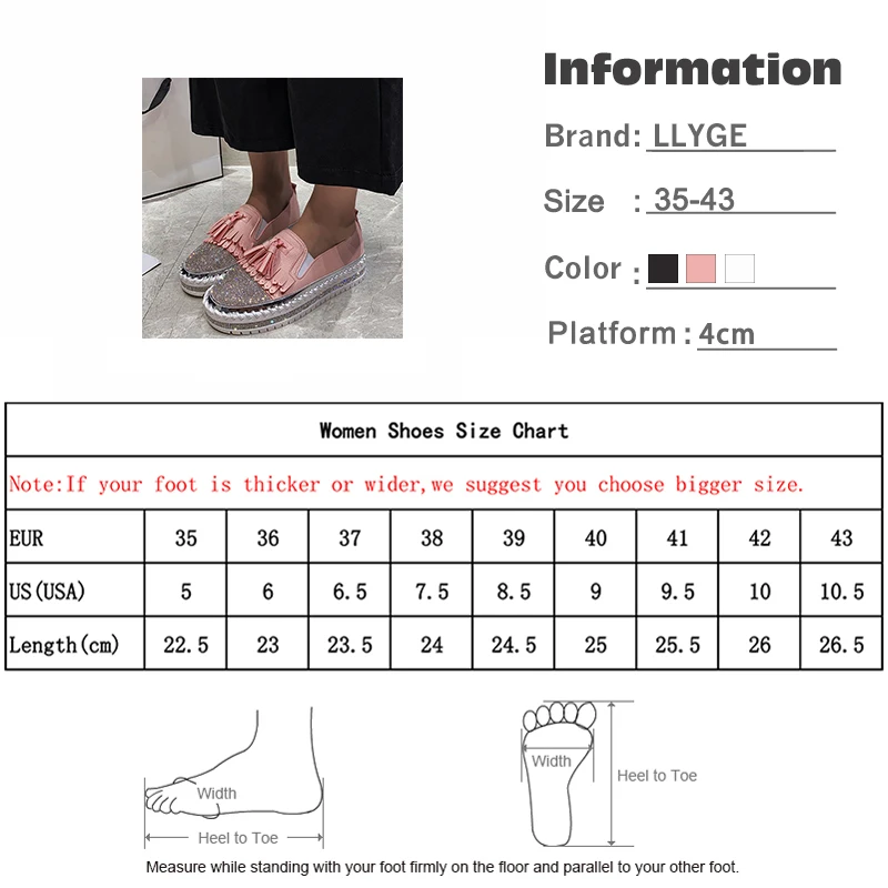 

Women Flat Shoes Ladies Slip On Platform Shoes Fringe Crystal Female Sewing Solid Casual Loafer Woman Fashion Bling Footwear