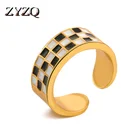Женское кольцо в стиле ретро ZYZQ, черно-белое кольцо в форме шахматной доски, простое Открытое кольцо в Корейском стиле