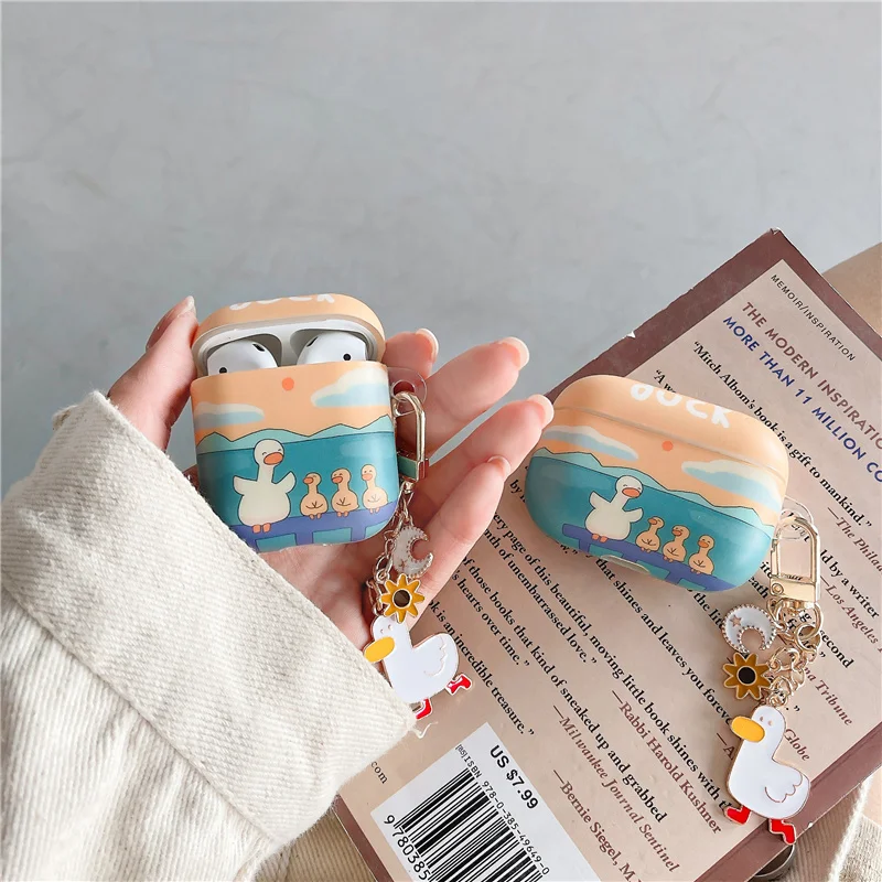 

Cartoon Little Duck With Pendant Earphone Case Anti-scratch Protective Cover Protector for Airpods 1 2 3 Earphone Charging Box