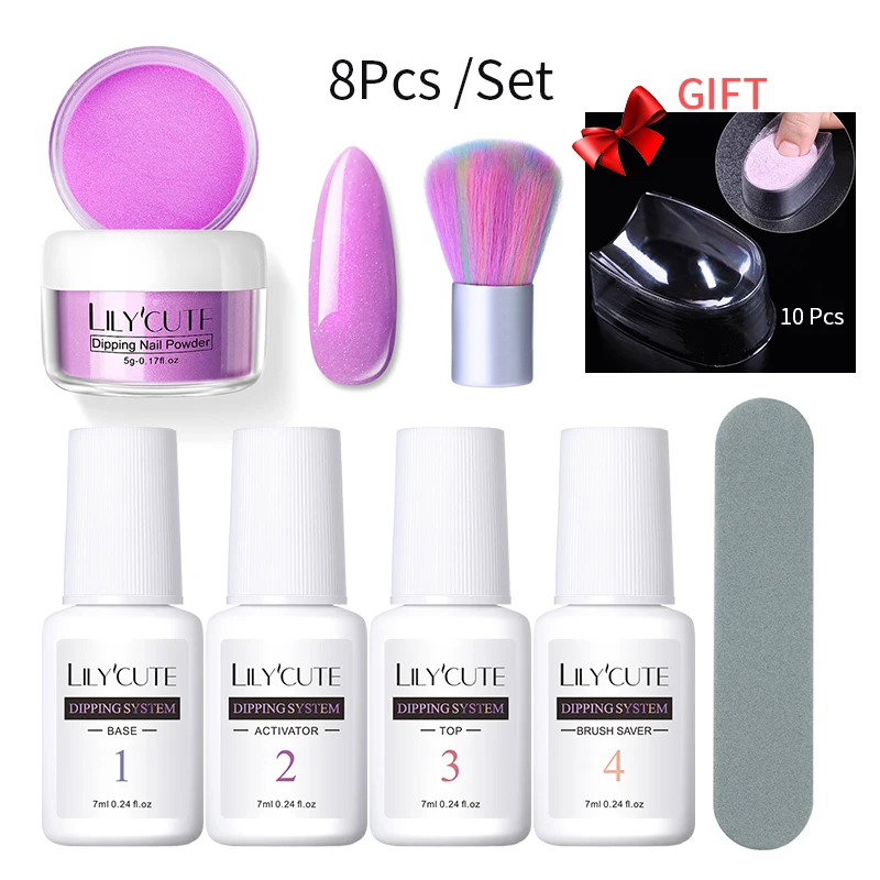 8 Pcs Kit 08 LILYCUTE комплект погружения ногтей Блеск порошок комплект Градиент Французский ногтей косметическая пудра Kit Красочные голографические натуральный сухой пигмент 2/3/4/8 шт - Цвет: 8 Pcs Kit 08