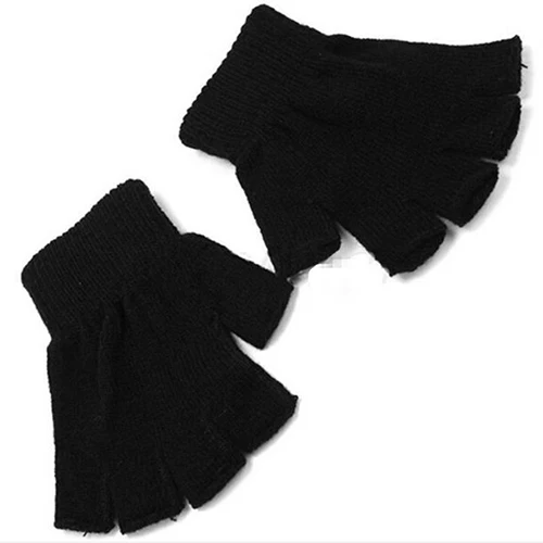 

1 Pair Men Women Gloves Fingerless Winter Soft Warmer Mittens Black Stretch Half Finger Knitted Gloves Basic Unisex Gloves