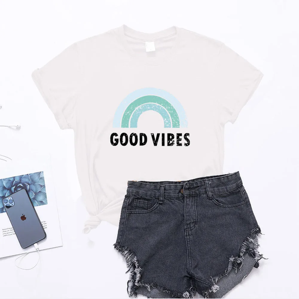 

Summer Fashion Solid Color Cartoon Printed Sports Short-sleeved T-shirt Female Stretch Kawaii Cartoon T-shirt Female Leisure