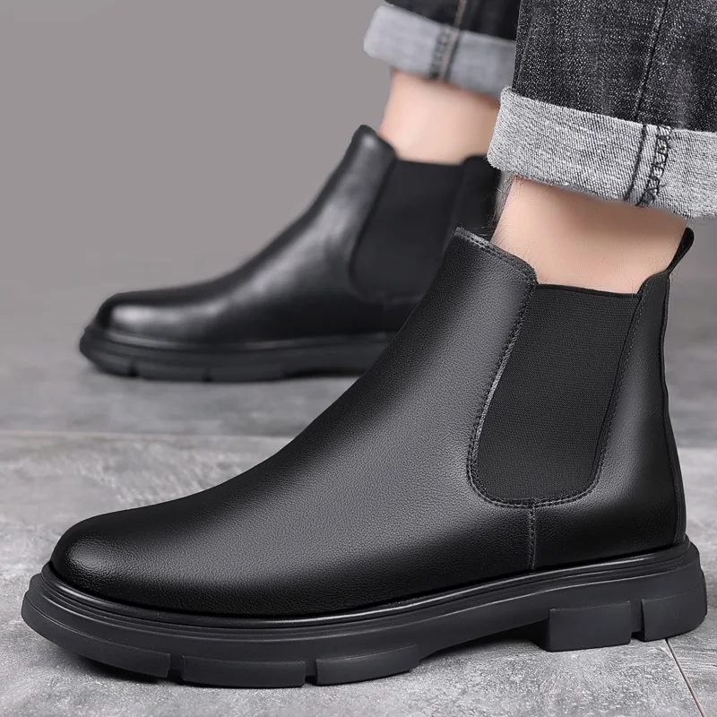 Online Sepatu Bot Pria Musim Dingin Kualitas Tinggi Sepatu Bot Salju Barat Kulit Bulu Hangat Sepatu Bot Pergelangan Kaki Motor Punk Sepatu Kasual Musim Dingin Militer Pria