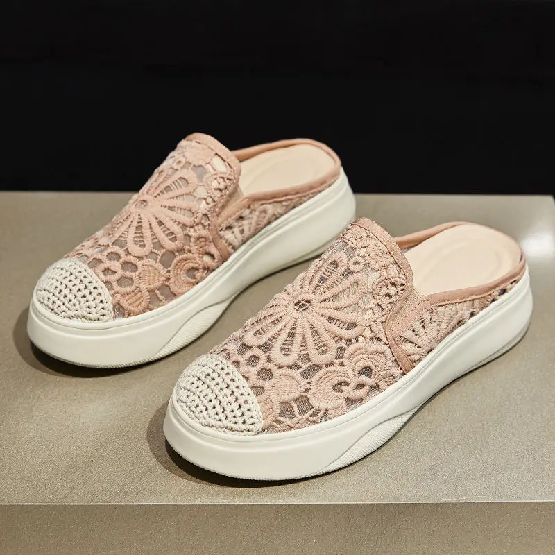 

2020 Women Sandals Summer Shoes Platform Half Slippers Heels Lace Shoes Sneakers Mules Shoes Woman Platform Sandals Size 35-40