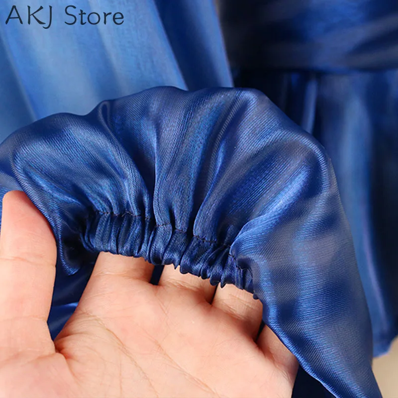 

Women Elegant V-Neck Mesh Lantern Sleeve Ruffles Shoulder Patchwork Loose Blouse with Sashes