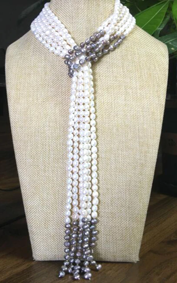 Красивое Жемчужное ожерелье в стиле барокко длиной 50 дюймов из 3 нитей белого и