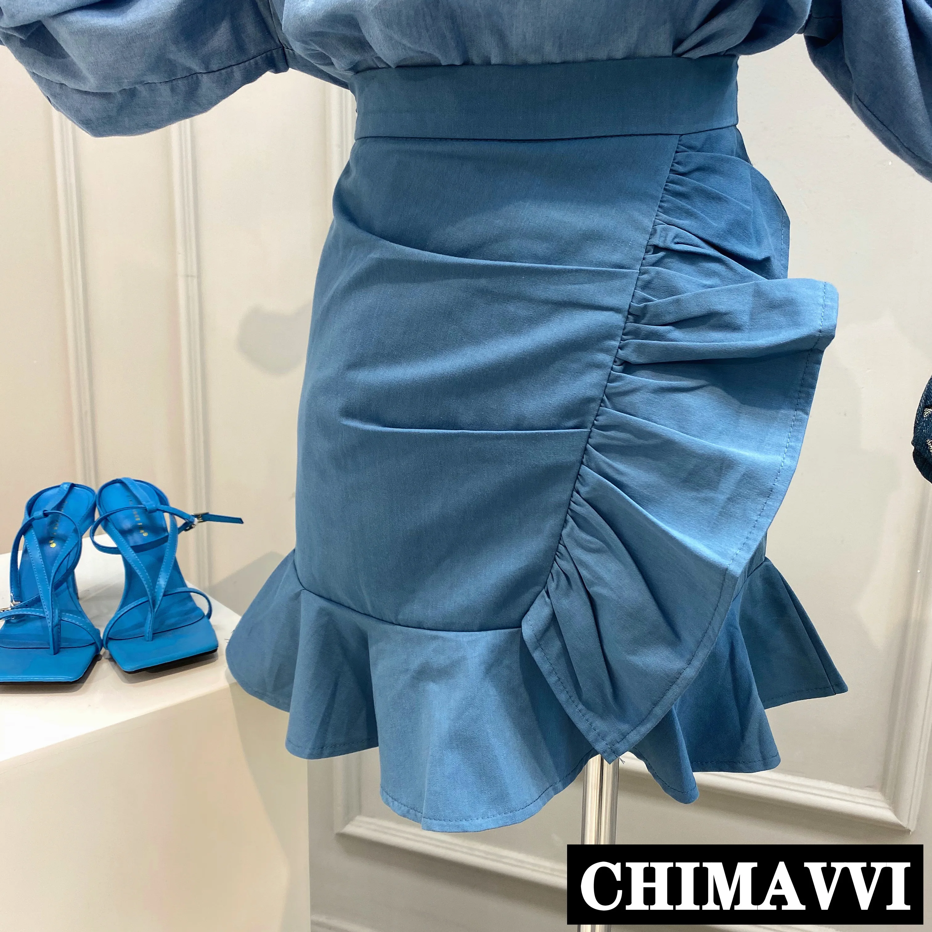 

Irregular Ruffled Skirt Female 2020 Summer New Solid High-Waisted Short Skirt All-match Slim Girls Mini Skirts