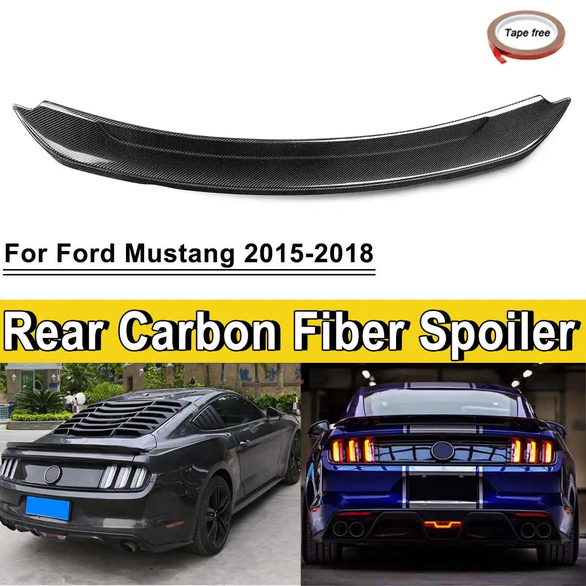 

New Real Carbon Fiber Material Rear Trunk Spoiler Wing For Ford for Mustang 2015-2018 Auto Racing Car Styling Tail Lip Wing