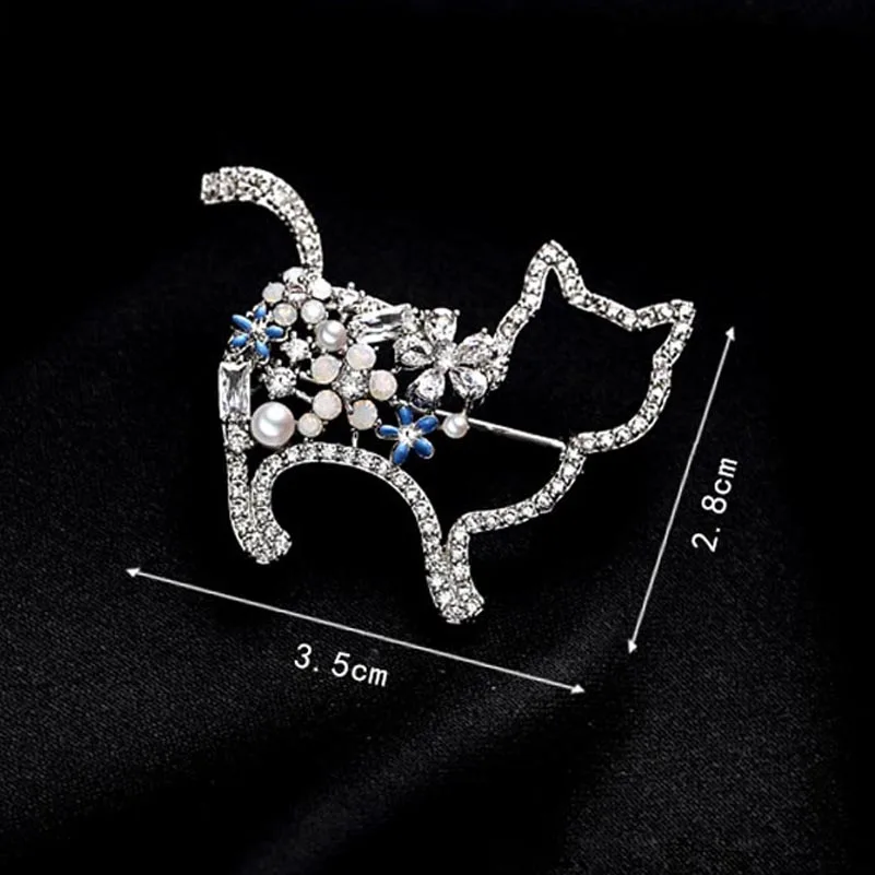 Женская металлическая брошь в виде кошки значок с цирконом свадебное