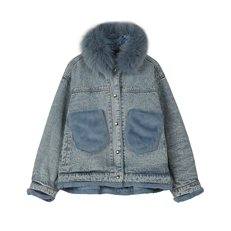 

the Will new winter 2020 han edition female mink big pocket add wool cowboy coat to keep warm cotton-padded clothes