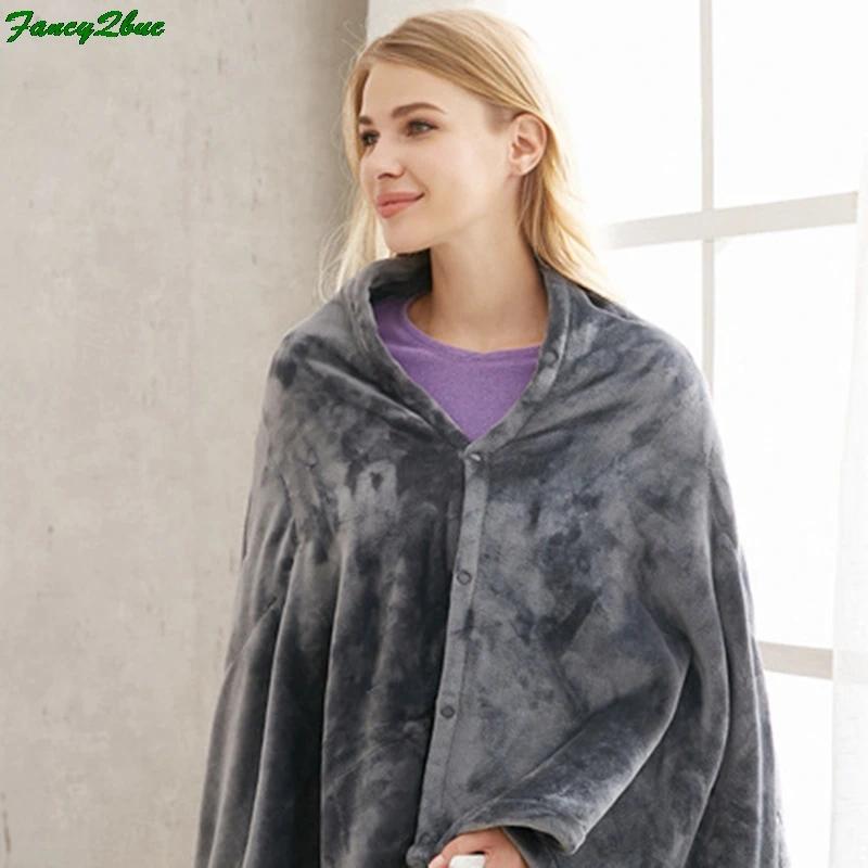 

USB Heated Warm Shawl Electric Heating Plush Throw Blanket Heated Cape Heating Lap Blanket Coral Flannel Heated Blanket