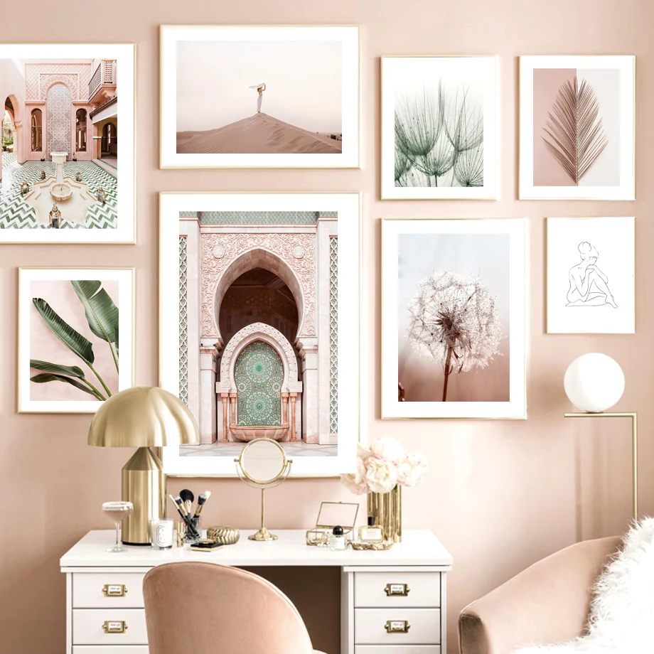 

Nordic poster wall art print canvas painting dandelion flower palm leaf desert girl moroccan living room decoration painting