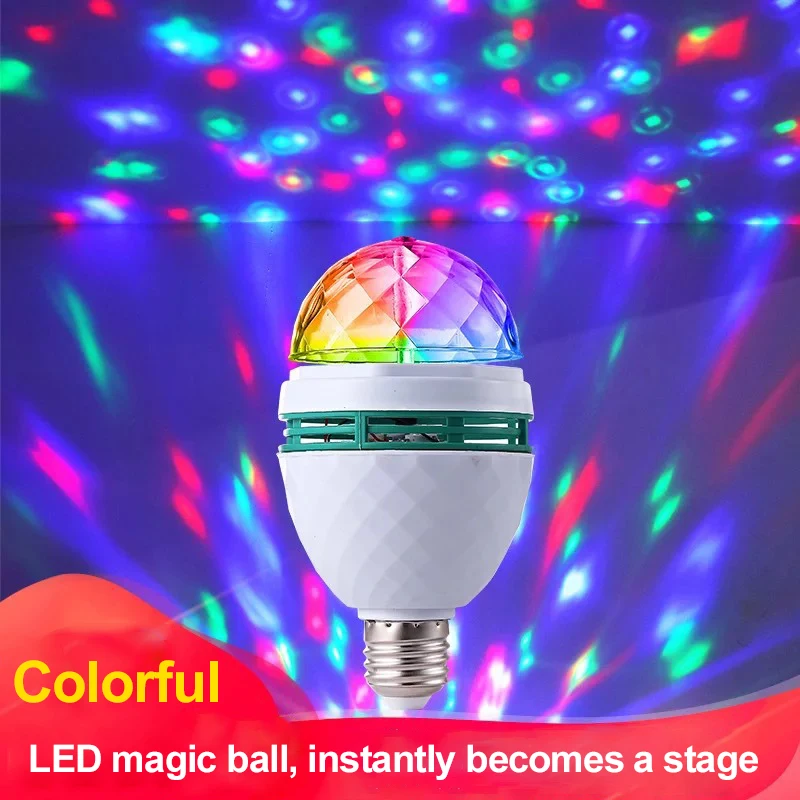 

Светодиодная RGB лампа E27, 3 Вт, волшебный цветной проектор, Автоматическое вращение, сцсветильник освещение, 220 В переменного тока, для праздн...