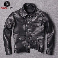 men vintage black genuine cow leather jacket lapel fashion slim fit real leather 100 cowhide jackets male motorcycle biker coat