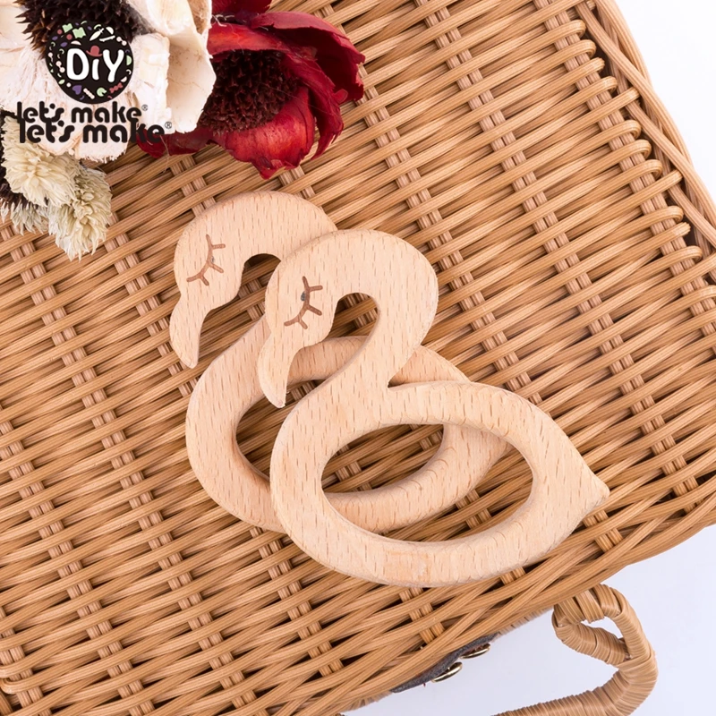 Let's Make 50Pcs Baby Wooden Teether Swan Beech Wood Beauty Swan Bpa Free For Baby Teether Toy