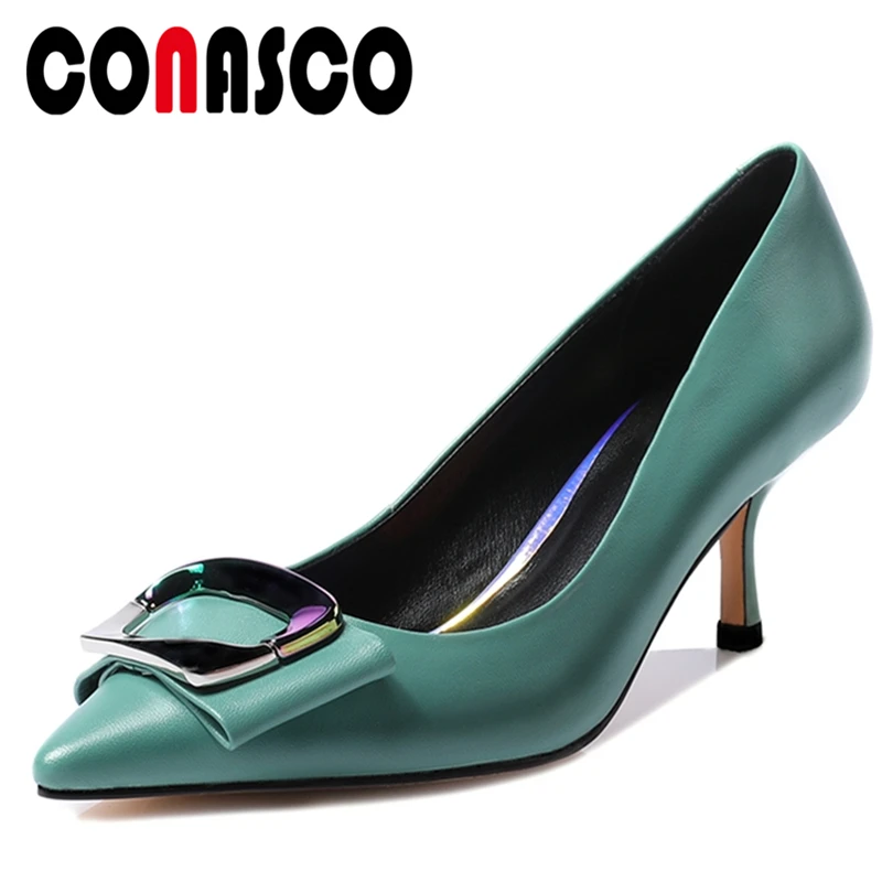 

CONASCO Concise Fashion Elegant 2021 Spring New Women Sheepskin Casual Wedding Party Shoes Metal Decoration Shallow Shoes Woman