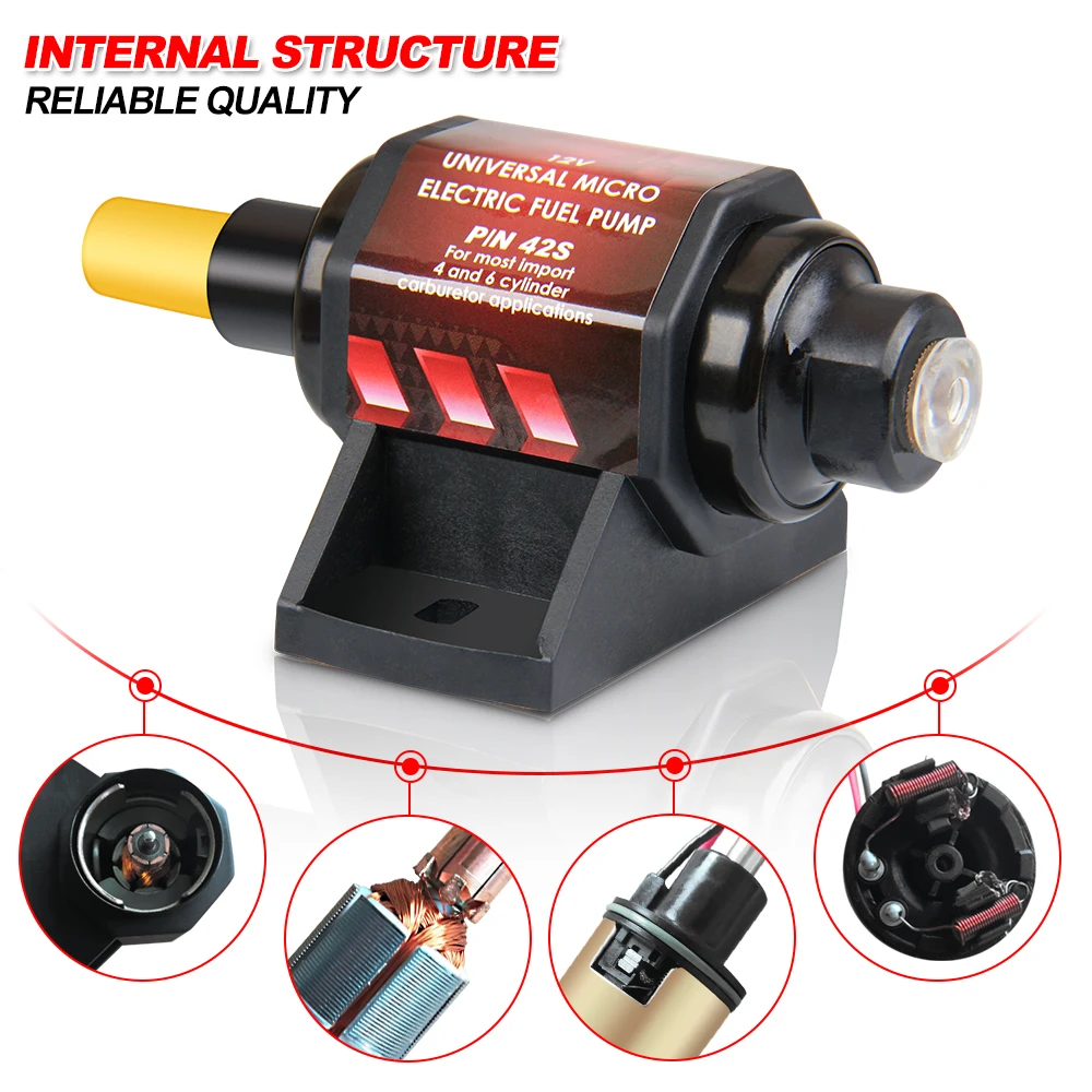 

Universal 12V Micro Electric Fuel Gasoline Pump 23.5 PSI Low Pressure 42 GPH Fit For Most 4/6 Cylinder Vehicles