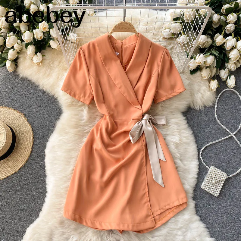 

Женский офисный комбинезон, элегантный короткий комбинезон с короткими рукавами и V-образным вырезом, повседневный однотонный комбинезон д...