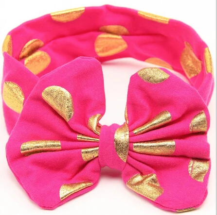 

2016 Fashion Golden Dot Big Bow Girl Headband Cotton Kids Elastic Hair Bands Cute Girls Hair Accessories 12 Colors