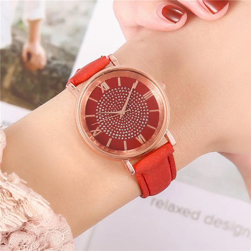 

2020 Starry Sky Dial Watches For Women Fashion Roman Scale Rhinestone Leather Ladies Quartz Watch Female Wrist Watch Reloj Mujer