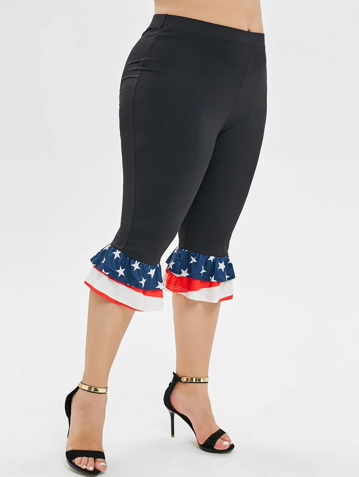 ROSEGAL большие размеры американские плоские с оборками многослойные штаны принтом