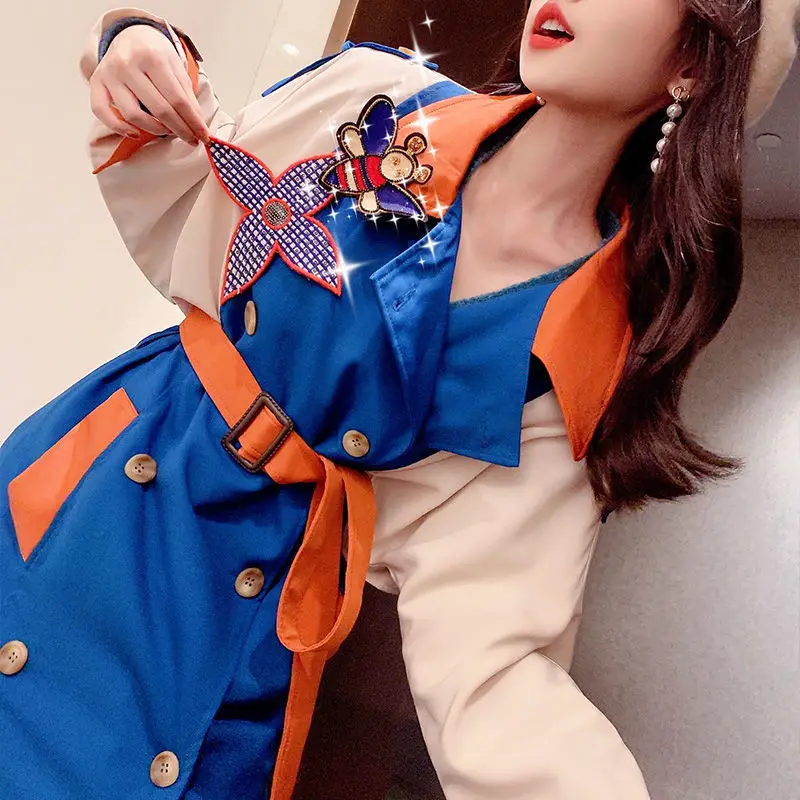 

Женская Осенняя ветровка с длинным рукавом в британском стиле, новинка 2021, повседневный женский тренчкот средней длины с тонкой талией и вы...