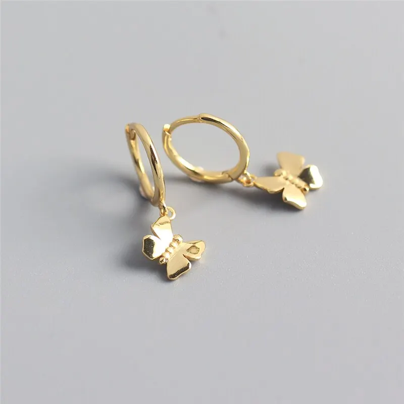 

A00478 Fashion Real 925 Sterling Silver Butterfly Hanging Stud Earrings for Women Punk Hip Hop Insect Earring Jewelry