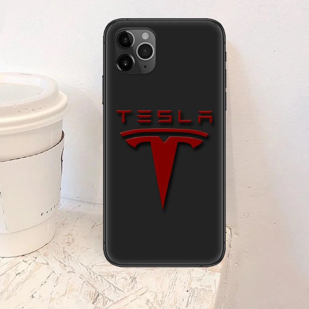 

electric car Teslas logo Phone Case For Iphone 4 4s 5 5S SE 5C 6 6S 7 8 Plus X XS XR 11 12 Mini Pro Max 2020 black Back