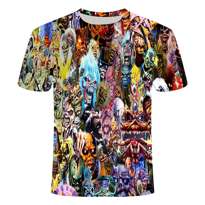 

New Fashion Punk Skull T-shirt Guns N Rose T-shirt Heavy Metal Top 3D Gun Rose Printed Hip Hop Casual Men's and Women's T-shirt