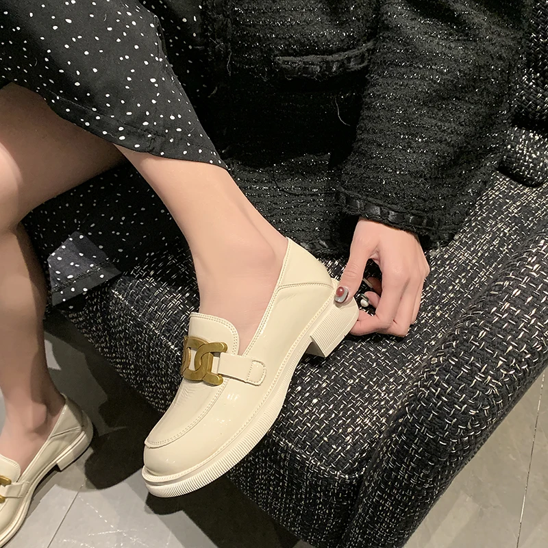 

Casual Woman Shoe All-Match Female Footwear British Style Oxfords Round Toe Loafers With Fur Modis Dress Preppy Leather New On H