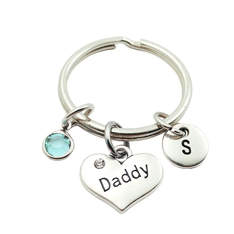 

Daddy Family Initial Letter Monogram Birthstone Keychains Keyring Creative Fashion Jewelry Women Gifts Accessories Pendants
